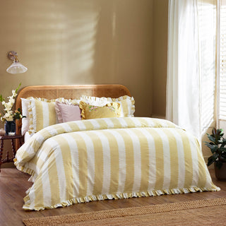 Birdie Stripe Double Duvet Set Butter Yellow