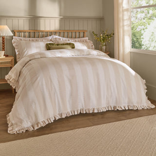 Birdie Stripe Ruffle Pillowcase Pair Oat/Milk
