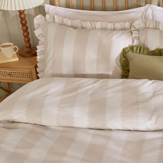 Birdie Stripe Double Duvet Set Oat/Milk