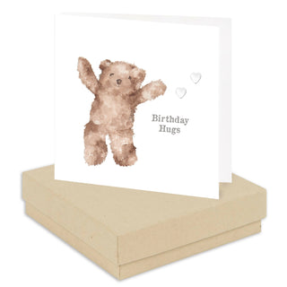 Birthday Hugs Teddy Bear Sterling Silver Earring Card
