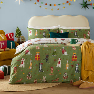 Christmas Pawty Single Duvet Set Green
