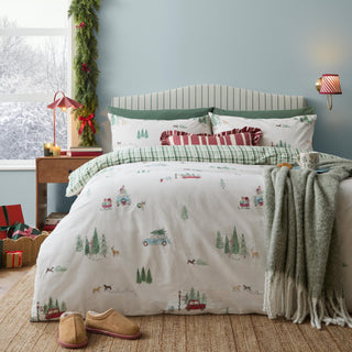 Christmas Tree Lane Double Duvet Set Natural/Sage