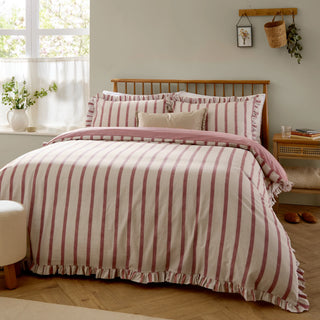 Connie Striped Ruffle Double Duvet Cover Set - Clay Pink