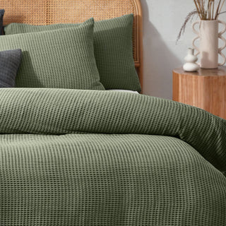 Chunky Waffle Single Duvet Set Eucalyptus