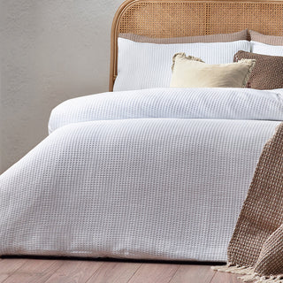 Chunky Waffle King Size Duvet Set White