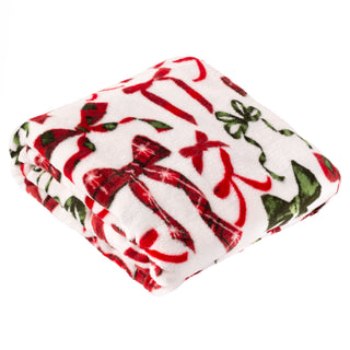 Nathalie Festive Bows Fleece Throw Berry/Pine