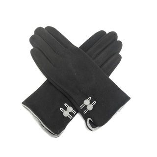 Black Gloves with Grey Button Detail
