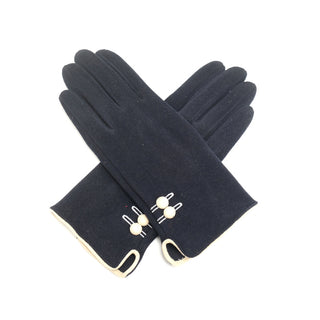 Navy Gloves with Cream Button Detail