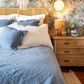 Stonewash Cotton Cornflower Blue Bedspread - 250 x 260 cm