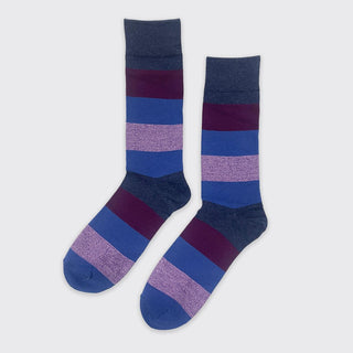 Hector Men's Striped Socks - Navy/Burgundy