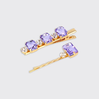 Jewelled Set of 2 Hairclips- Amethyst