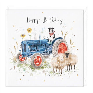 Sheepdog Tractor Birthday Card