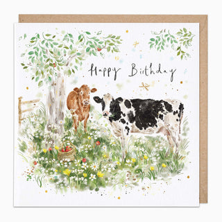 Cows In The Orchard Birthday Card