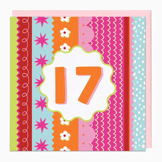 Fluro Wiggles Pink 17 Birthday Card