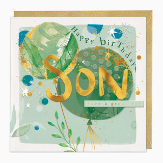 Green Balloons Son Birthday Card