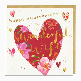 Floral Heart Wife Anniversary Card