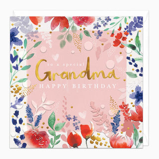 Feather Floral Grandma Birthday Card