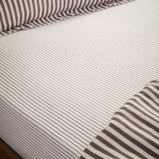 Hebden Narrow Stripe Double Fitted Sheet Espresso Brown