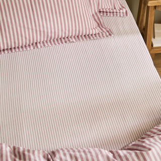 Hebden Narrow Stripe Single Fitted Sheet Rosewood