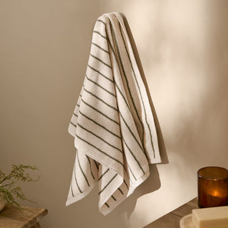 Hebden Narrow Stripe Bath Towel Olive