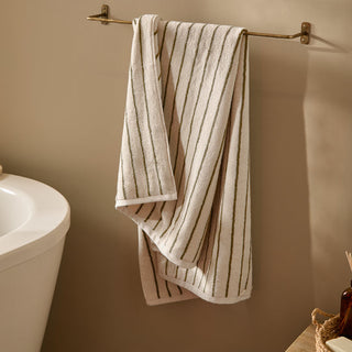 Hebden Narrow Stripe Bath Towel Olive