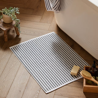 Hebden Striped Grey Cotton Bath Mat