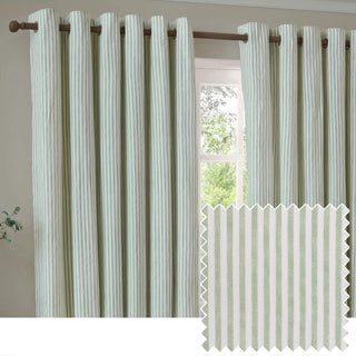 Hebden Striped Lined Eyelet Curtains Eucalyptus 168 x 183cm