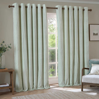 Hebden Striped Lined Eyelet Curtains Eucalyptus 168 x 183cm