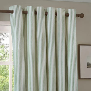 Hebden Striped Lined Eyelet Curtains Eucalyptus 168 x 183cm