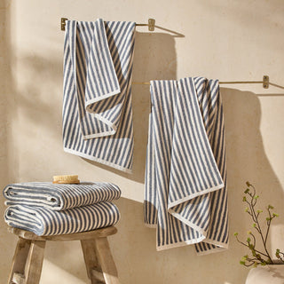 Hebden Stripe Bath Sheet Denim Blue