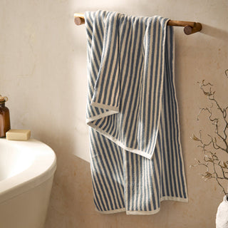 Hebden Stripe Bath Sheet Denim Blue