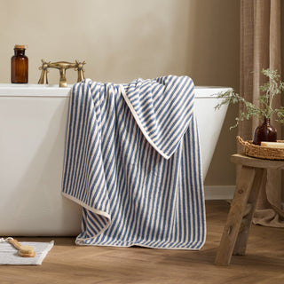 Hebden Stripe Bath Sheet Denim Blue