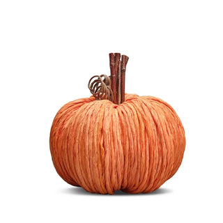 Handmade Orange Straw Pumpkin with Decorative Stalk