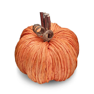 Handmade Orange Straw Pumpkin with Decorative Stalk