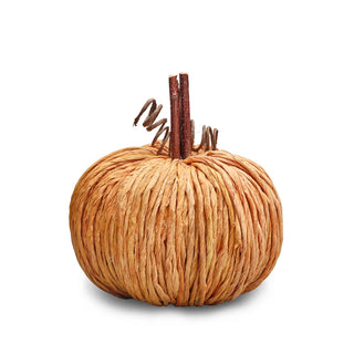 Handmade Burnt Orange Straw Pumpkin with Decorative Stalk