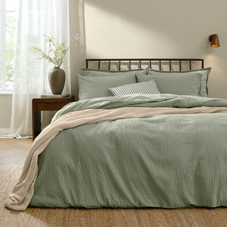 Hebden Relaxed Seersucker Double Duvet Set Bay Green