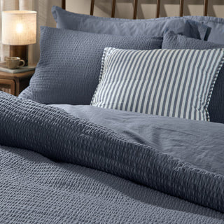 Hebden Relaxed Seersucker Super King Duvet Set Denim Blue