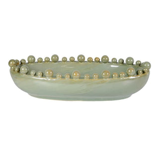 Celadon Oval Bobble Edged Bowl