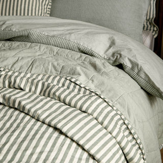 Hebden Quilted Stripe Bedspread Forest/Bay Green