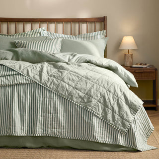 Hebden Quilted Stripe Bedspread Forest/Bay Green