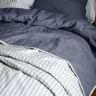 Hebden Quilted Stripe Bedspread Mineral/Demin Blue