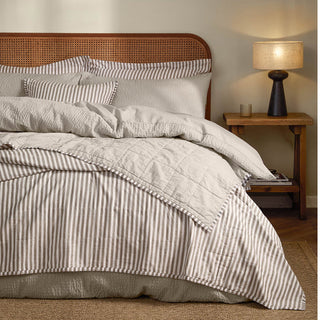 Hebden Quilted Stripe Bedspread Mole/Stone