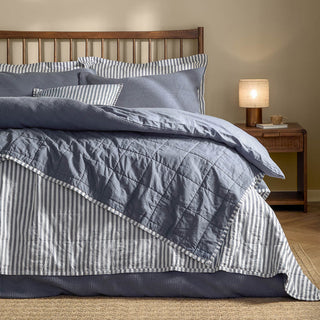 Hebden Quilted Stripe Bedspread Navy/Denim Blue