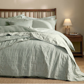 Hebden Quilted Stripe Bedspread Forest/Bay Green