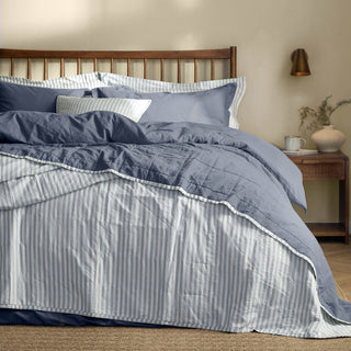 Hebden Quilted Stripe Bedspread Mineral/Demin Blue