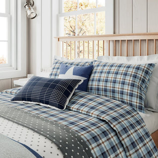 Cosy Check Single Duvet Cover Set Blue/ Red