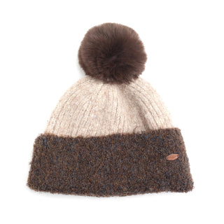 Cream & Brown Pom Hat