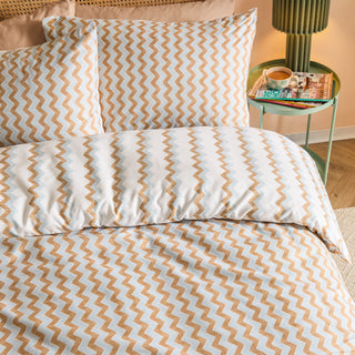Izzie Reversible Double Duvet Set Blue/Caramel