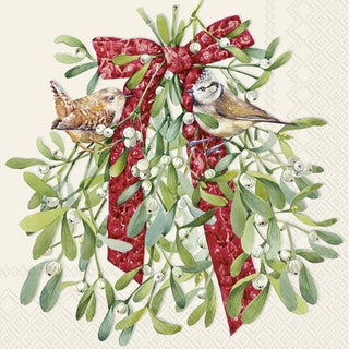 Birds In Mistletoe Cream Lunch Napkins