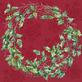 Ilex Wreath Red Lunch Napkins